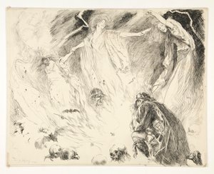 Første åbenbaring: Macbeth! Macbeth! Macbeth! pas på Macduff., Act IV, Scene 1, Macbeth af Edwin Austin Abbey