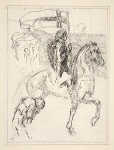 Galahad Departs, studie for The Quest of the Holy Grail (serie på femten malerier til Boston Public Library, afsluttet i 1901) af Edwin Austin Abbey