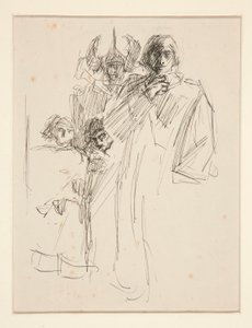 Galahad på slottet, studie for The Quest of the Holy Grail (serie på femten malerier til Boston Public Library, afsluttet i 1901) af Edwin Austin Abbey