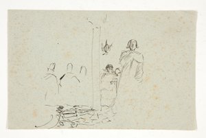 Galahad på slottet, studie for The Quest of the Holy Grail (serie på femten malerier til Boston Public Library, afsluttet i 1901) af Edwin Austin Abbey