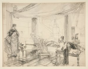 Hermione beder Polixenes (studie til .1122) - I. akt, Scene II, Vinteren af Edwin Austin Abbey