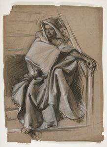 Den hellige gral serie. Hodded figur undersøgelse. af Edwin Austin Abbey