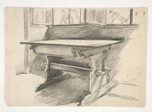 Interiørstudie: Rothenburg, studie af et gotisk bord af Edwin Austin Abbey