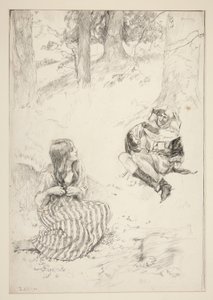 Gøgler og kvinde, sketch til Påskeliljesangen af Edwin Austin Abbey