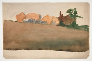 Landskab med huse i afstand af Edwin Austin Abbey