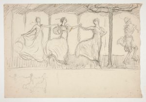 Linje af kvinder, der danser - (uidentificeret illustration) af Edwin Austin Abbey