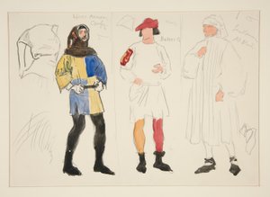 Linned kostume, bager kostume, gentleman: kostume skitse til Henry Irving af Edwin Austin Abbey