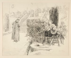 Malvolio finder brevet, illustration til akt II, scene V, tolvte aften af Edwin Austin Abbey