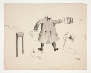 Mand svingende spand på to drenge (recto); To mænd bag en mur (verso) af Edwin Austin Abbey