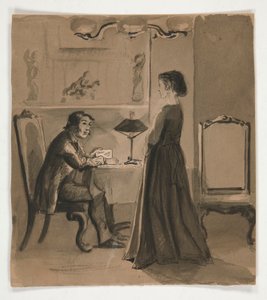 Mand og kvinde i et interiør - uidentificeret illustration af Edwin Austin Abbey