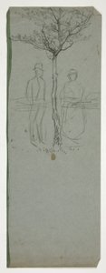 Mand og kvinde under et træ - (uidentificeret illustration) af Edwin Austin Abbey