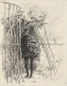 Man in Rain, studere til illustration til af Edwin Austin Abbey