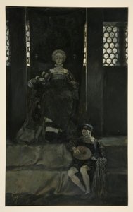 Mariana og dreng synger - Akt III, Scene I, Mål for Mål af Edwin Austin Abbey