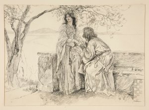 Miranda og Ferdinand, illustration til 5. akt, Scene i, Stormen af Edwin Austin Abbey