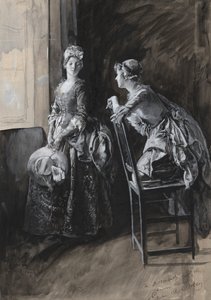 Miss Neville og Miss Hardcastle, illustration til Oliver Goldsmith af Edwin Austin Abbey
