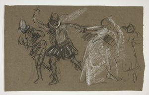 Petruchio trækker Katharina, fra Taming of the Shrew (recto); Skitse af siddende figur (verso) af Edwin Austin Abbey