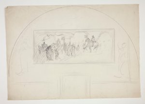 Planlæg installationen af et af The Quest of the Holy Grail-vægmalerier på Boston Public Library af Edwin Austin Abbey