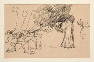 Foreløbig skitse til akt II, scene I, alle af Edwin Austin Abbey