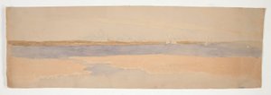 Flodlandskab med by på Far Shore af Edwin Austin Abbey