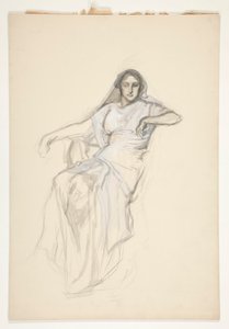 Siddende dame, skitse til et uidentificeret Shakespeare-skuespil af Edwin Austin Abbey