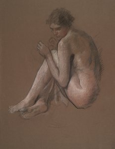 Siddende nøgen kvindefigur. af Edwin Austin Abbey
