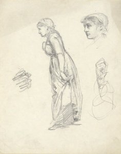 Studieark: Kvinde, hoved og hænder af Edwin Austin Abbey