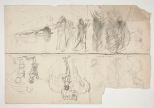 Skitseark til vægmaleriserien The Quest of the Holy Grail på Boston Public Library (recto); Uidentificeret skitse (verso) af Edwin Austin Abbey