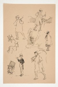 Ark med skitser af landefigurer af Edwin Austin Abbey