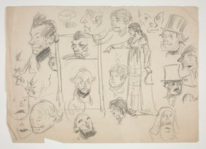 Ark med skitser af ansigter af Edwin Austin Abbey
