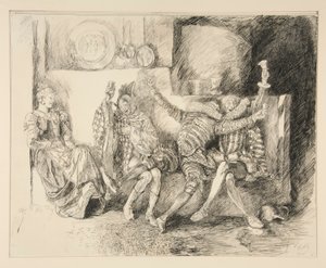 Sir Toby og hans ledsagere, illustration til anden akt, scene iii, tolvte nat af Edwin Austin Abbey