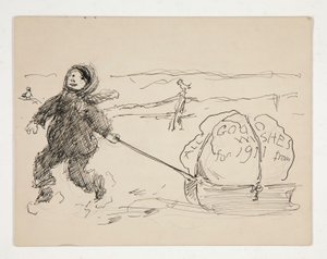 Skitse til et lykønskningskort: ALLE GODT ØNSKER FOR 1911 fra af Edwin Austin Abbey