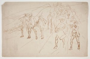 Skitse af uafhængighedskrigstropper, der marcherer af Edwin Austin Abbey