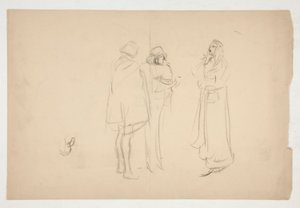 Skitse af tre mænd, fra Merchant of Venice af Edwin Austin Abbey