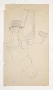 Skitse af en forkrøblet mand siddende ved bordet i baren af Edwin Austin Abbey