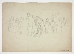 Skitse af en menneskemængde - uidentificeret illustration af Edwin Austin Abbey
