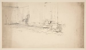 Skitse af en gård, med en hest af Edwin Austin Abbey