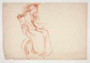 Skitse af en kvindelig figur, siddende - uidentificeret illustration af Edwin Austin Abbey
