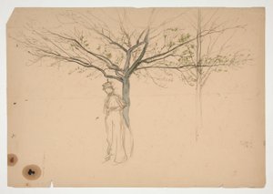 Skitse af en figur under et træ af Edwin Austin Abbey
