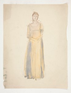 Skitse af en kvinde (klædt i gult) - kostumestudie til et teaterstykke? af Edwin Austin Abbey