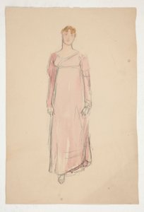 Skitse af en kvinde i pink - kostumestudie til et teaterstykke? af Edwin Austin Abbey