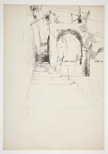 Skitse af en udendørs trappe (italiensk pergola, til bogillustration) af Edwin Austin Abbey