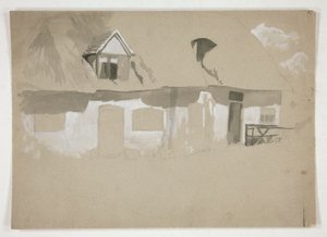 Skitse af eksteriør af et sommerhus af Edwin Austin Abbey