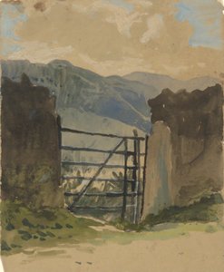 Stenmur og port, skitse af Edwin Austin Abbey