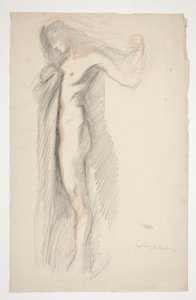 Undersøgelse af figuren kl. 18.00 for The Hours-vægmaleriet i State Capitol-bygningen i Harrisburg, Pennsylvania af Edwin Austin Abbey