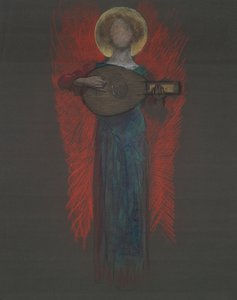 Studie, engel med musikinstrument af Edwin Austin Abbey