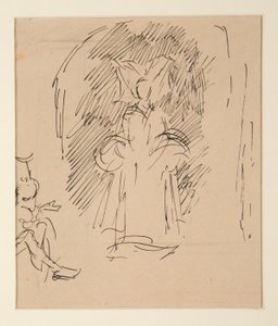 Studie for præst og den store dame (akvarel) af Edwin Austin Abbey