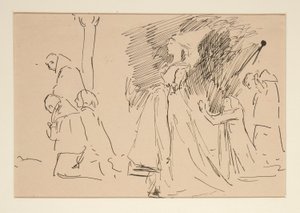 Studie for præst og den store dame (akvarel) af Edwin Austin Abbey