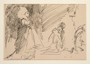 Studie for præst og den store dame (akvarel) af Edwin Austin Abbey