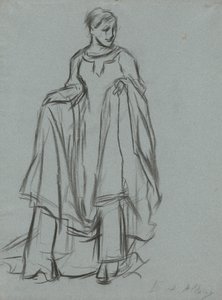 Studie for draperet kvinde, figurstudie til The Quest of the Holy Grail (serie på 15 malerier til Boston Public Library, afsluttet i 1901) af Edwin Austin Abbey