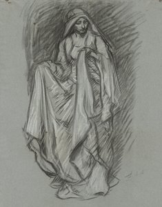 Studie for draperet kvinde, figurstudie til The Quest of the Holy Grail (serie på 15 malerier til Boston Public Library, afsluttet i 1901) af Edwin Austin Abbey
